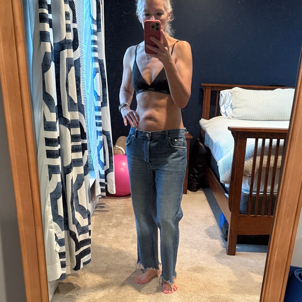 Free People Light Wash Boyfriend Jeans with Raw Hem
